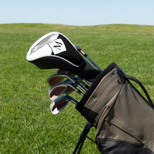 Zwart wit grijs boommonogram naam Golf Head Hoesje Golfheadcover (Insitu)