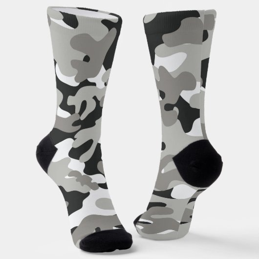 Zwart, wit, grijs Camouflage-ontwerp Sokken (Gebogen)