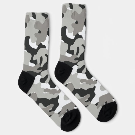 Zwart, wit, grijs Camouflage-ontwerp Sokken (Rechts)