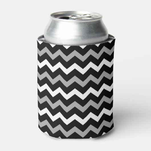 Zwart Wit & Grijs Chevron Print Patroon Blikjeskoeler (Blikje Voorkant)