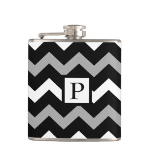 Zwart Wit & Grijs Chevron Print Patroon Heupfles