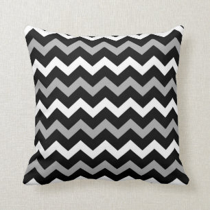 Zwart Wit & Grijs Chevron Print Patroon Kussen