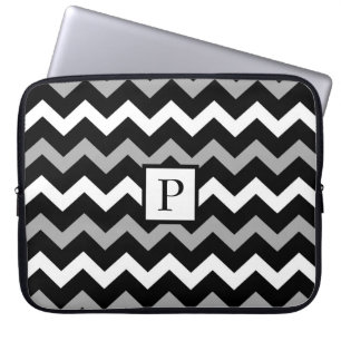 Zwart Wit & Grijs Chevron Print Patroon Laptop Sleeve