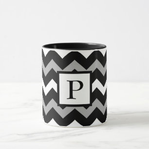 Zwart Wit & Grijs Chevron Print Patroon Mok