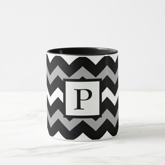 Zwart Wit & Grijs Chevron Print Patroon Mok (Midden)