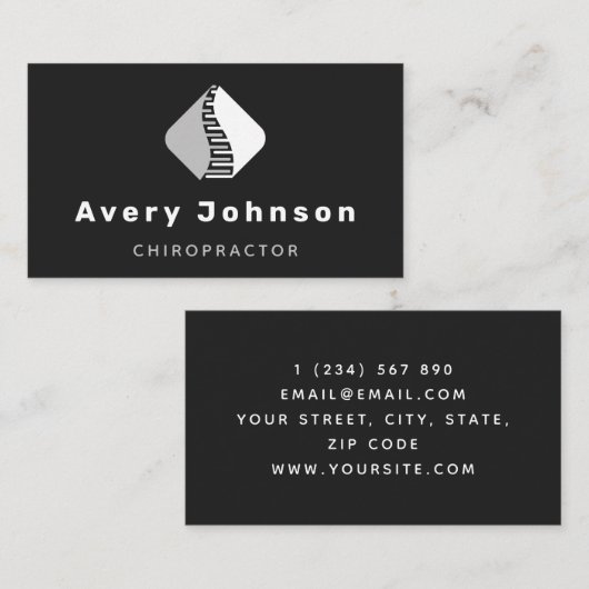 Zwart Wit & Grijs Chiropractor Chiropractie Wervel Visitekaartje (Voorkant / Achterkant)