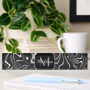 Zwart wit grijs damascus abstracte krullen Monogra Naambordje