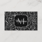 Zwart wit grijs damascus abstracte krullen Monogra Visitekaartje (Voorkant)