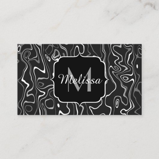 Zwart wit grijs damascus abstracte krullen Monogra Visitekaartje (Voorkant)