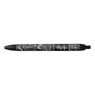 Zwart wit grijs damascus abstracte krullen Monogra Zwarte Inkt Pen