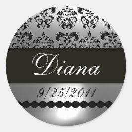 ZWART WIT GRIJS DAMASK RONDE STICKER