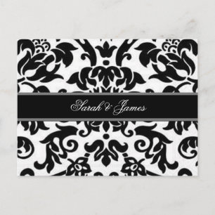 Zwart wit & grijs damask Wedding RSVP Briefkaart