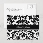Zwart wit & grijs damask Wedding RSVP Briefkaart (Voorkant / Achterkant)