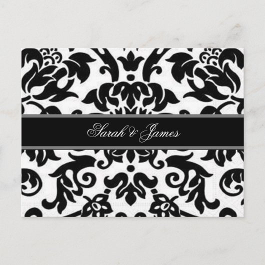 Zwart wit & grijs damask Wedding RSVP Briefkaart (Voorkant)