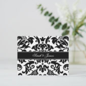 Zwart wit & grijs damask Wedding RSVP Briefkaart (Staand voorkant)