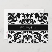 Zwart wit & grijs damast Wedding RSVP Uitnodiging Briefkaart (Voorkant / Achterkant)