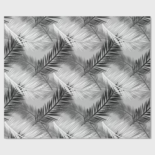 Zwart-wit Grijs/de Grijze Druk van het palmblad, Cadeaupapier (Vlak)