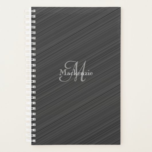 Zwart Wit Grijs Diagonale Strepen Custom Monogram Planner (Voorkant)