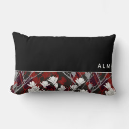 Zwart wit grijs en rood Floral | Monogram Kussen