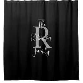 Zwart Wit Grijs Familie Naam Monogram Douchegordijn