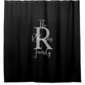 Zwart wit grijs familienaam monogram douchegordijn (Voorkant)