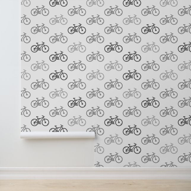 Zwart Wit Grijs Fietsen Design Behang (Applicatie)
