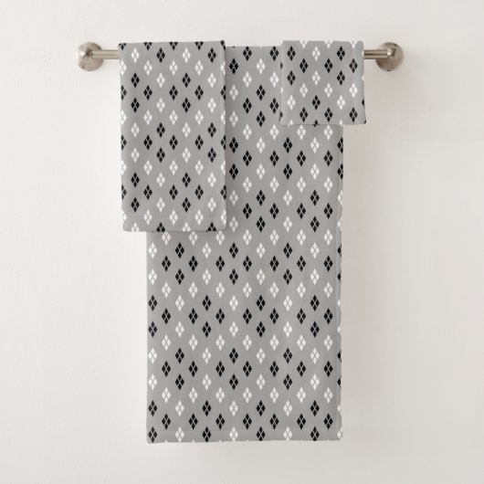 zwart-wit grijs geometrisch fijn patroon bad handdoek (Insitu)