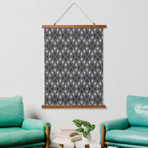 zwart-wit grijs geometrisch fijn patroon hangend wandkleed