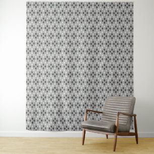 zwart-wit grijs geometrisch fijn patroon wandkleed