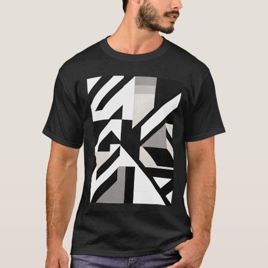 Zwart Wit Grijs Geometrisch scherp T-shirt (Voorkant)
