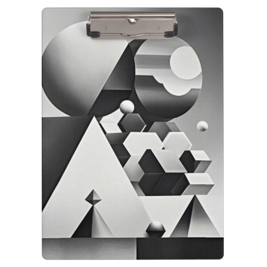 Zwart wit grijs geometrische vormen klembord (Voorkant)