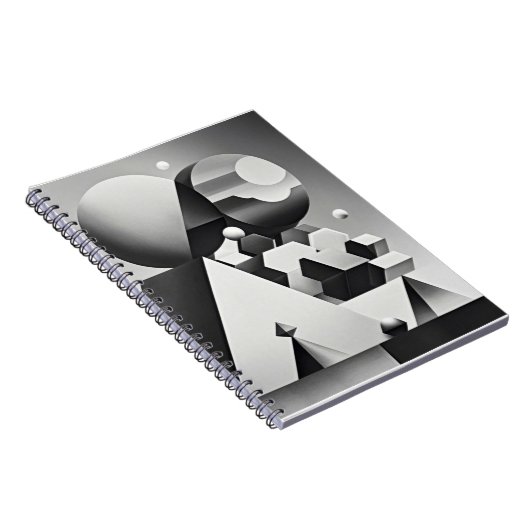 Zwart wit grijs geometrische vormen notitieboek (Rechterzijde)