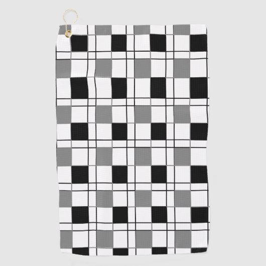 Zwart wit grijs geruit patroon golfhanddoek (Voorkant)