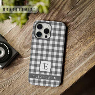 Zwart Wit Grijs Geruit Patroon op Maat iPhone 15 Pro Max Case