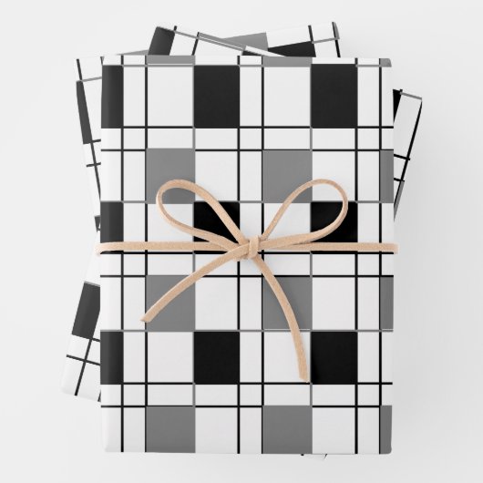 Zwart wit grijs geruite tartan geruit patroon inpakpapier vel (In situ)