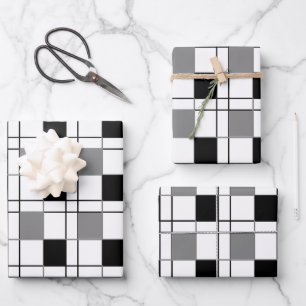 Zwart wit grijs geruite tartan geruit patroon inpakpapier vel