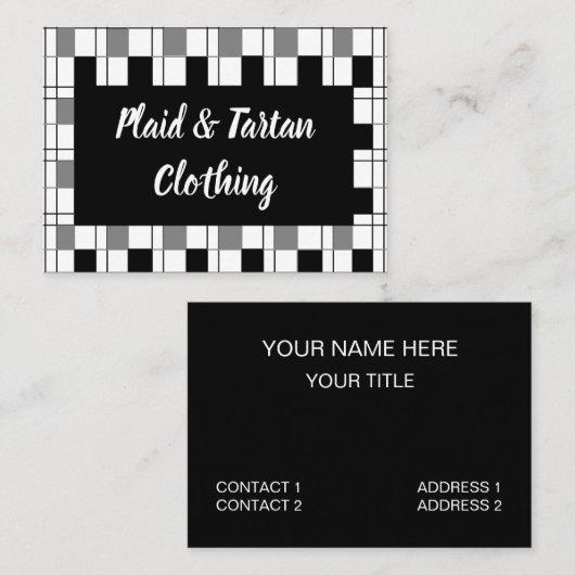 Zwart wit grijs geruite tartan geruit patroon visitekaartje (Voorkant / Achterkant)