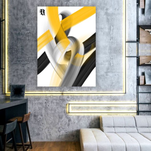 Zwart Wit Grijs Goud Abstract Canvas Afdruk