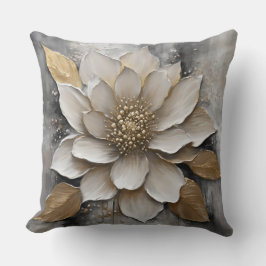 Zwart Wit Grijs Goud Bloem Print Kussen