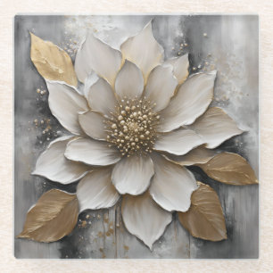 Zwart Wit Grijs Goud Bloemendruk Glazen Onderzetter