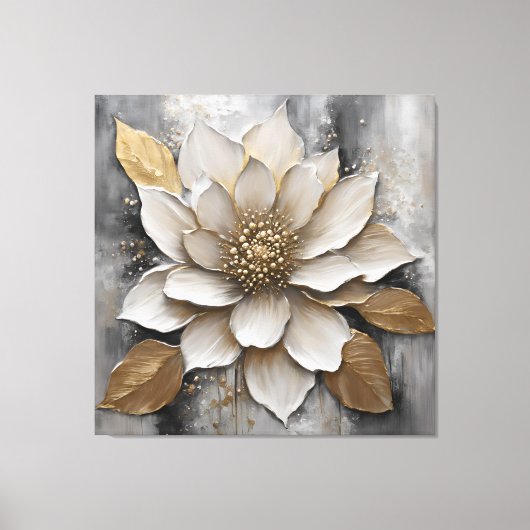 Zwart Wit Grijs Gouden Bloem Print (Voorkant)