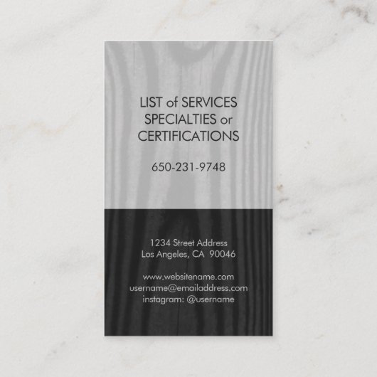 Zwart wit grijs hout Moderne minimale verticale Visitekaartje (Achterkant)