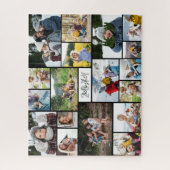 Zwart Wit Grijs Jaar Familienaam 18 Fotocollage Legpuzzel (Verticaal)