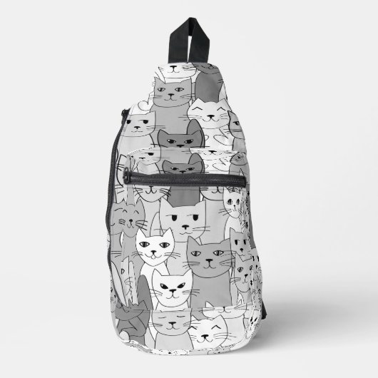 Zwart Wit Grijs Katten Ontwerp Sling Bag (Voorkant)