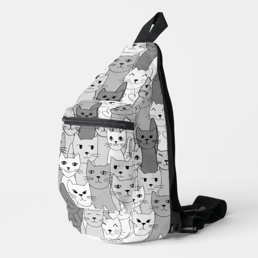 Zwart Wit Grijs Katten Ontwerp Sling Bag (Rechterhoek)