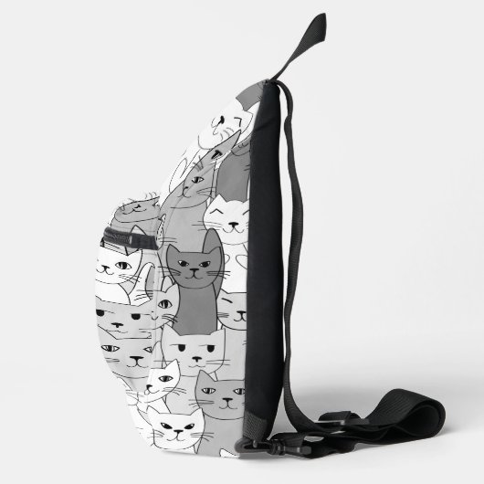 Zwart Wit Grijs Katten Ontwerp Sling Bag (Rechts)