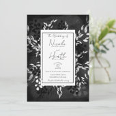 Zwart wit grijs Matig Minimaal Floral Weddenschap Kaart (Staand voorkant)