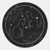 Zwart Wit Grijs Minimal Drawn Floral Cat Sticker (Voorkant)