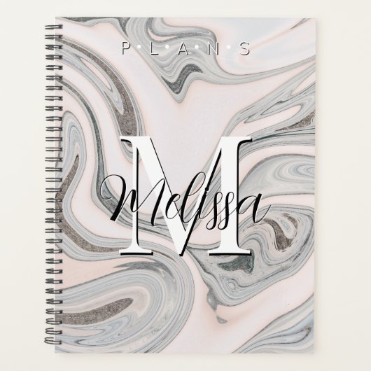 Zwart wit grijs modern monogram Abstract kanton Planner (Voorkant)