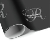 Zwart Wit Grijs Monogram Cadeaupapier (Rol Hoek)
